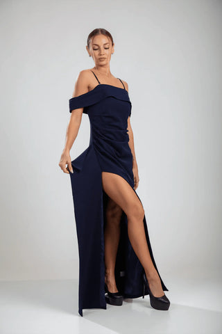 Marceline Slit Gown – Navy Blue