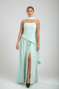 Calanthe Sculpted Scarf Gown – Mint Mist
