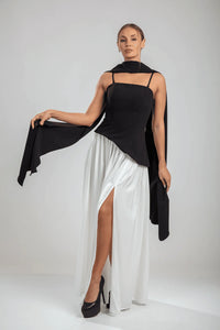 Calanthe Sculpted Scarf Gown – Noir/Blanc