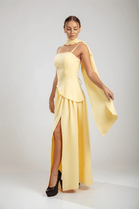 Calanthe Sculpted Scarf Gown – Soleil Yellow