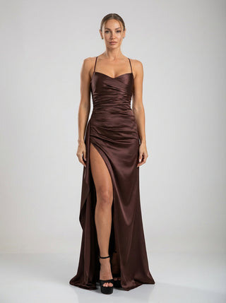 Velina Noir Valoria Gown in plum brown – gown product photo