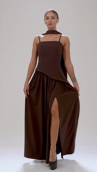 Calanthe Sculpted Scarf Gown – Chocolate Brown
