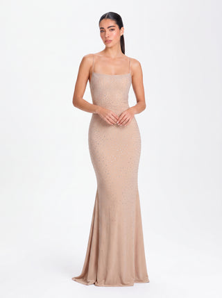 Velina Noir Noctyra Crystal Gown in beige – gown product photo