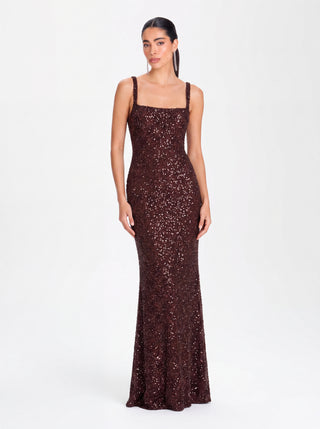 Velina Noir Alessia Gown in plum brown – gown product photo