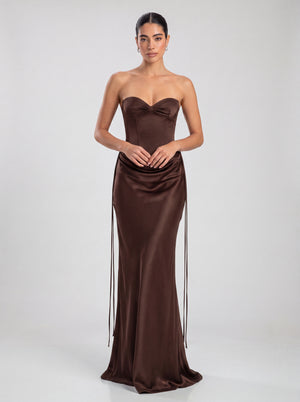 Strapless Corset Satin Maxi Dress