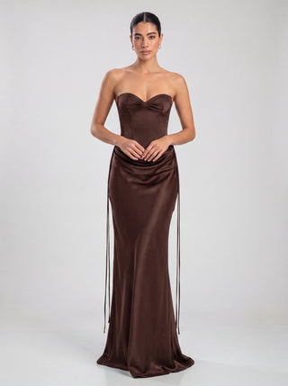 Velina Noir Strapless Corset Satin Maxi Dress – maxi dress product photo