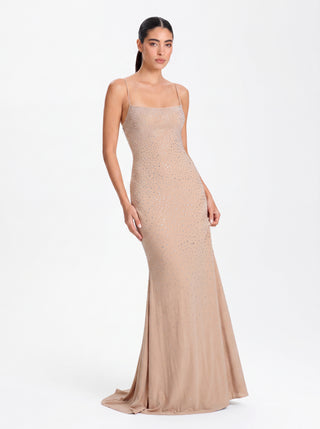 Noctyra Crystal Gown – Beige