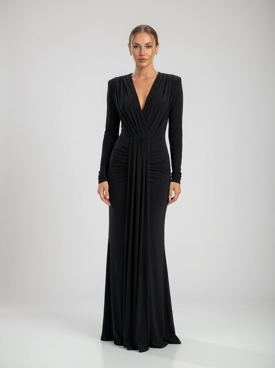 Velina Noir Larissa Gown in midnight black – gown product photo