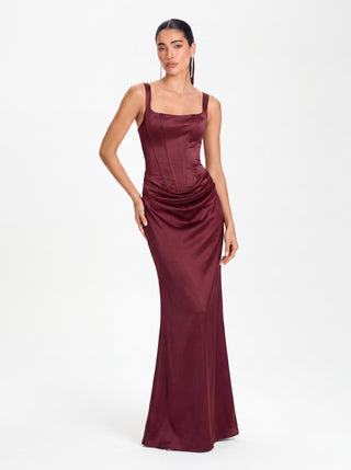 Velina Noir Nocturne Corset Gown in burgundy red – gown product photo