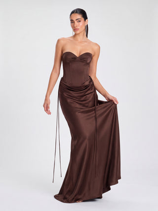 Strapless Corset Satin Maxi Dress