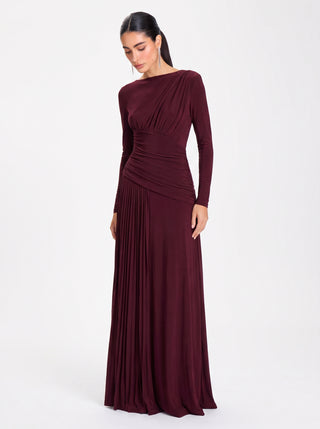 Amara Draped Gown – Bordeaux