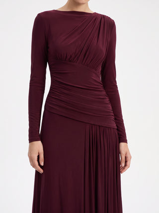 Amara Draped Gown – Bordeaux