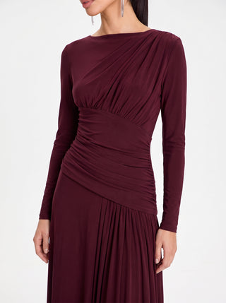 Amara Draped Gown – Bordeaux