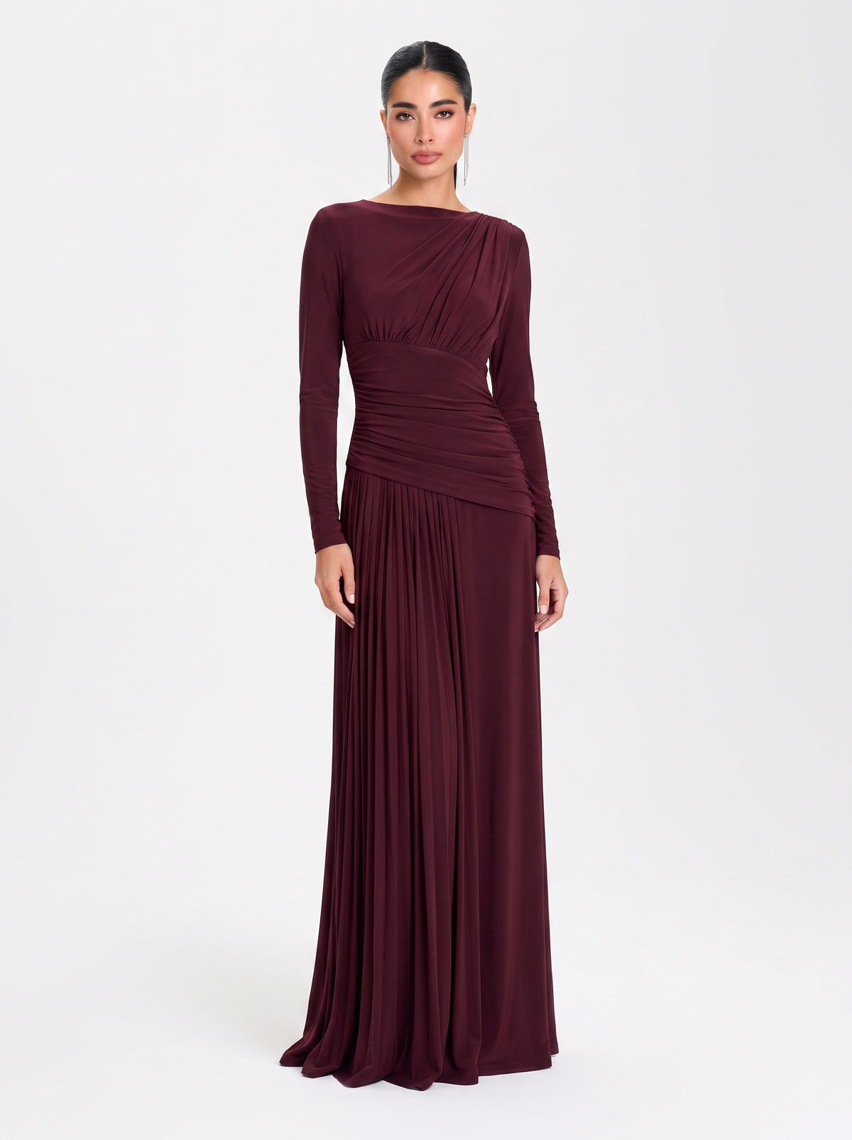 Amara Draped Gown – Bordeaux