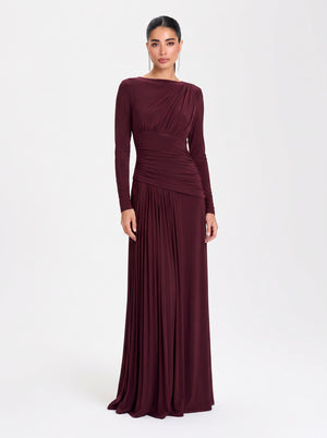 Amara Draped Gown – Bordeaux