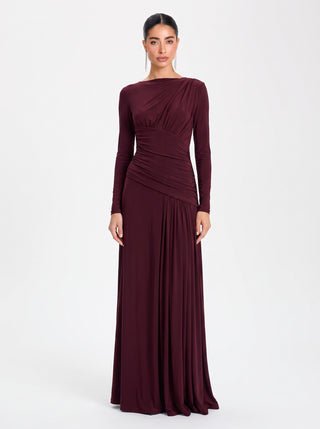 Amara Draped Gown – Bordeaux