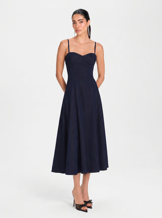 VALENNA Midi Dress – Midnight Sapphire
