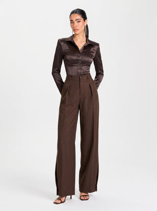 VIVIENNE Satin Shirt – Espresso Silk