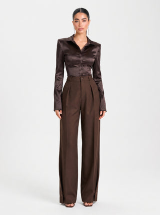 VIVIENNE Satin Shirt – Espresso Silk