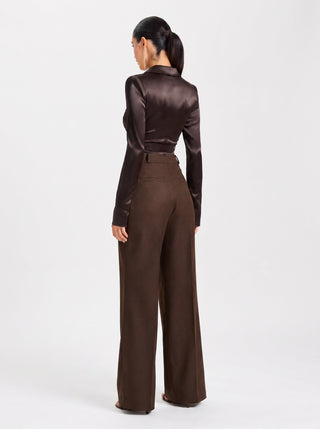VIVIENNE Satin Shirt – Espresso Silk