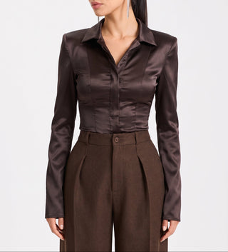 VIVIENNE Satin Shirt – Espresso Silk