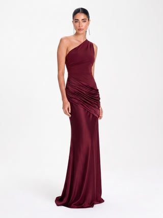 Sadina One-Shoulder Dress – Deep Red