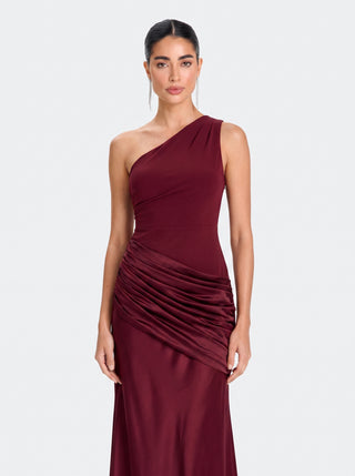 Sadina One-Shoulder Dress – Deep Red