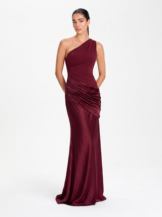 Sadina One-Shoulder Dress – Deep Red