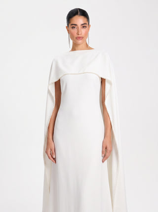 NOURA Cape Dress – Ivory Grace