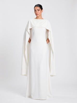 NOURA Cape Dress – Ivory Grace