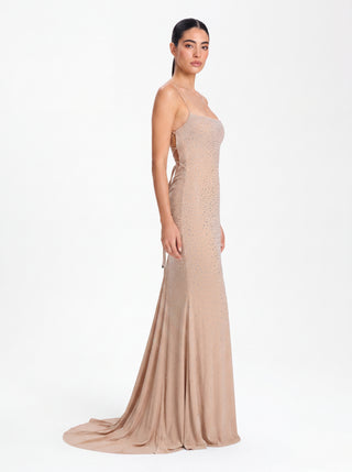 Noctyra Crystal Gown – Beige