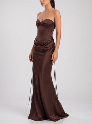 Strapless Corset Satin Maxi Dress